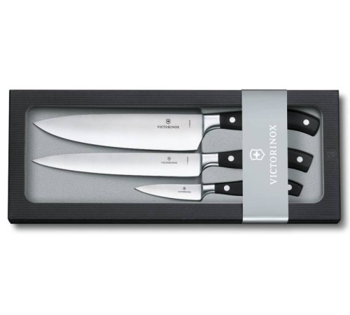 Набор ножей кухон. Victorinox Grand Maitre Chefs (7.7243.3) компл.:3шт черный подар.коробка Набор ножей кухон. Victorinox Grand Maitre Chefs (7.7243.3) компл.:3шт черный подар.коробка