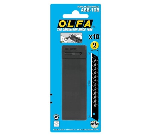 Лезвие OLFA сегментированные BLACK MAX, 9х80х0,38мм, 13 сегментов, 10шт [OL-ABB-10B]