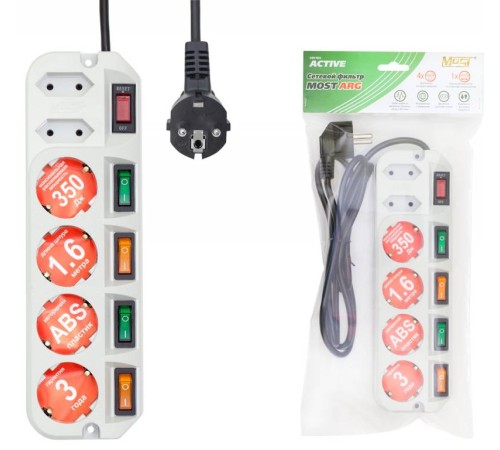 Сетевой фильтр Most ARG 1.6м (6 розеток) белый (пакет ПЭ)