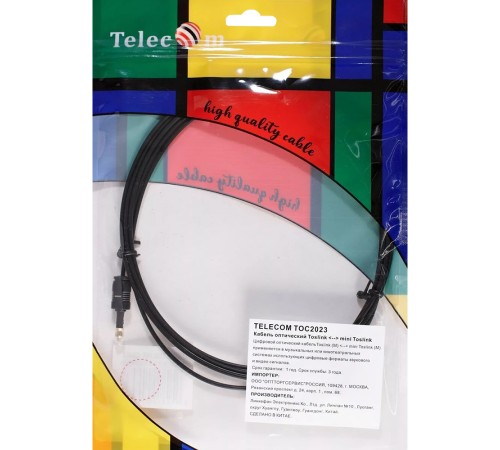 Оптический кабель (Toslink)-M -- >(Toslink)-miniM ,2m, Telecom <TOC2023-2M> VCOM Кабель Telecom Toslink (m)/Toslink mini (m) - 2 м (TOC2023-2M)