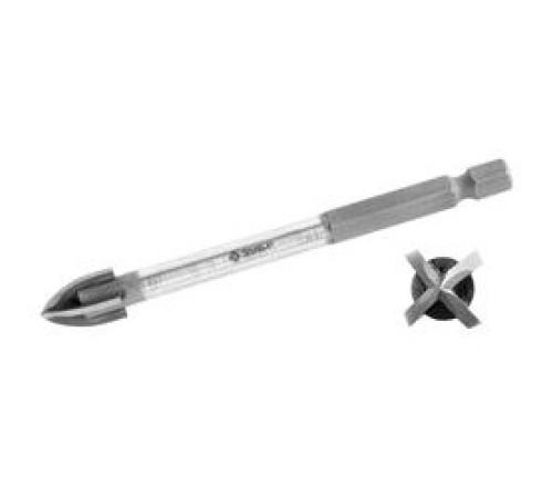 Сверло по кафелю, керамике, стеклу, с четырьмя режущими лезвиями, шестигранный хвостовик, 5 мм, ЗУБР "ПРОФЕССИОНАЛ" 29845-05 [29845-05_z01]