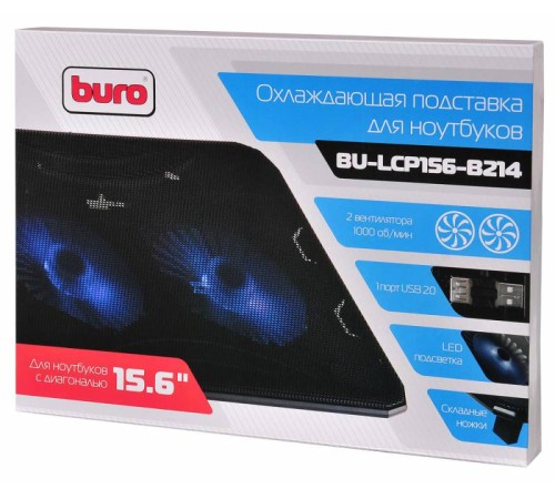 Подставка для ноутбука Buro BU-LCP156-B214 15.6"358x270x21мм 1xUSB 2x 140ммFAN 597г металлическая сетка/пластик черный