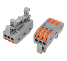 Rexant 07-5238 Клемма СМК 222-423D проходная 3-полюсная, с креплением на DIN-рейку (0,08-4 мм?) серая (50 шт./уп.)