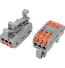 Rexant 07-5238 Клемма СМК 222-423D проходная 3-полюсная, с креплением на DIN-рейку (0,08-4 мм?) серая (50 шт./уп.)
