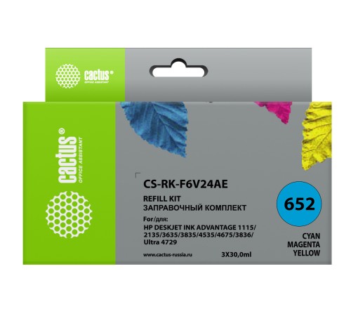 Заправочный набор Cactus CS-RK-F6V24AE многоцветный 3x30мл для HP DJ Ink Adv 1115/2135/3635/3835/4535