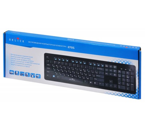 Клавиатура Оклик 870S черный USB беспроводная slim Multimedia