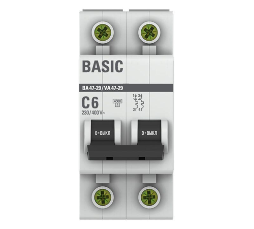 EKF mcb4729-2-06C Автоматический выключатель 2P 6А (C) 4,5кА ВА 47-29 EKF Basic EKF mcb4729-2-06C Автоматический выключатель 2P 6А (C) 4,5кА ВА 47-29 EKF Basic
