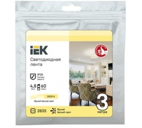 IEK LSR1-1-060-20-3-03 Лента LED 3м LSR-2835WW60-4,8-IP20-12В теплая белая
