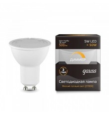 GAUSS 101506105-D Светодиодная лампа LED MR16 GU10-dim 5W 500lm 3000K  диммируемая 1/10/100