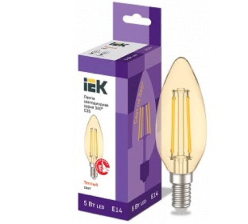 Iek LLF-C35-5-230-30-E14-CLG Лампа LED C35 свеча золото 5Вт 230В 2700К E14 серия 360° Iek LLF-C35-5-230-30-E14-CLG Лампа LED C35 свеча золото 5Вт 230В 2700К E14 серия 360°