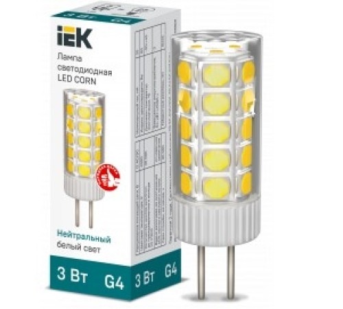 Iek LLE-CORN-3-012-40-G4 Лампа LED CORN капсула 3Вт 12В 4000К керамика G4 Iek LLE-CORN-3-012-40-G4 Лампа LED CORN капсула 3Вт 12В 4000К керамика G4