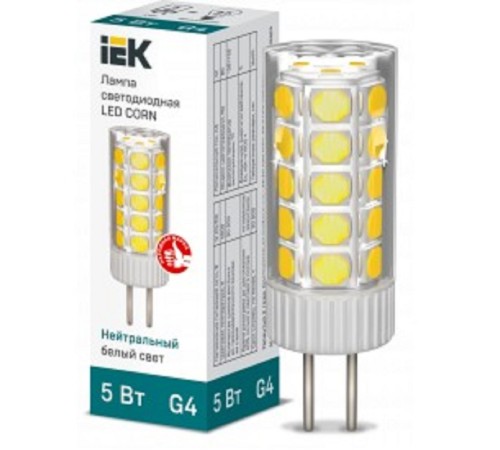 Iek LLE-CORN-5-012-40-G4 Лампа LED CORN капсула 5Вт 12В 4000К керамика G4 Iek LLE-CORN-5-012-40-G4 Лампа LED CORN капсула 5Вт 12В 4000К керамика G4