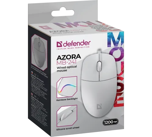 Defender Проводная оптическая мышь Azora MB-241 белый,3D,1200dpi,1,8м Defender 52242
