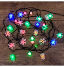 NEON-NIGHT 303-064 Гирлянда светодиодная универсальная с насадками (шарики, снежинки, елочки) 30 LED МУЛЬТИКОЛОР, 4,4 метра с контроллером
