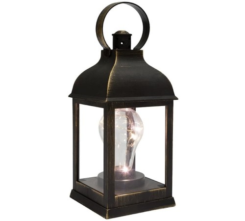 Neon-night 513-053 Декоративный фонарь с лампочкой, бронзовый корпус, размер 10.5х10.5х22,5 см, цвет ТЕПЛЫЙ БЕЛЫЙ