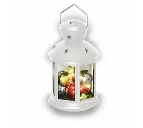 Neon-night 513-062 Декоративный фонарь с шариками 12х12х20,6 см, белый корпус, теплый белый цвет свечения