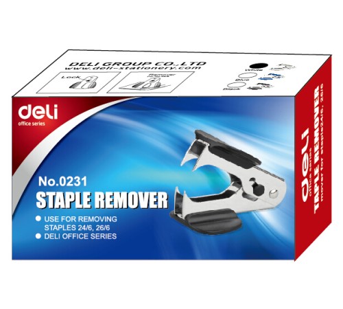 Антистеплер Deli E0231 24/6 26/6 ассорти металл/пластик коробка