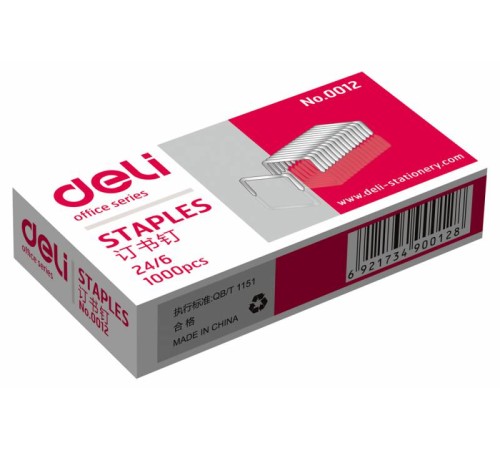 Скобы для степлера 24/6 Deli E0012N оцинкованные кор.карт. (упак.:1000шт.)