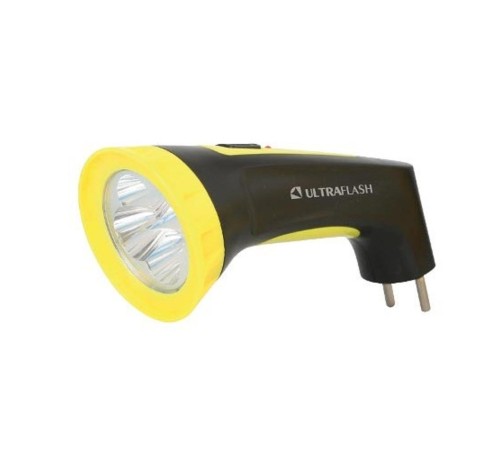 Ultraflash LED3804M  (фонарь аккум 220В, черный/желтый, 4 LED, SLA, пластик, коробка)