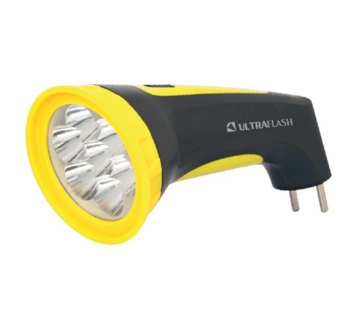 Ultraflash LED3807M  (фонарь аккум 220В, черный/желтый, 7 LED, 2 режима, SLA, пластик, коробка)