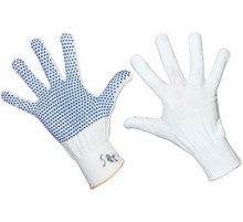 REXANT (09-0260) Перчатки нейлоновые с частичным покрытием ладони и пальцев «Точка» ПВХ белые