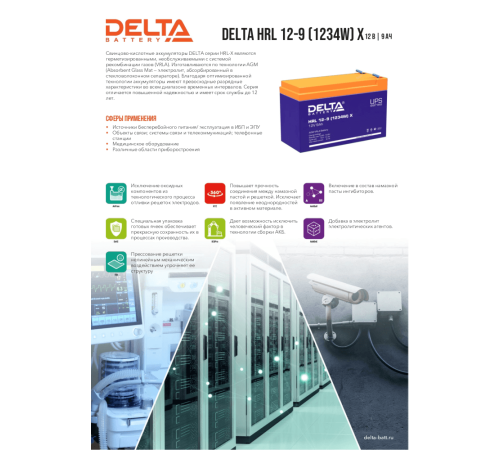 Аккумуляторная батарея Delta HRL 12-9 X (805552)  {арт. 1568242]