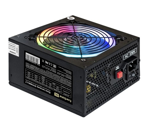 Exegate EX289069RUS БП 800W ExeGate EVO800-LT ATX, APFC, 12cm RGB fan, 24p, (4+4)p, PCI-E, 5SATA, 3IDE, black