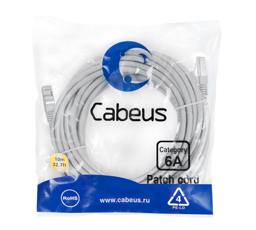 Патч-корд s/ftp, категория 6а (10g), 2xrj45/8p8c, серый, lszh, 10м Cabeus PC-SSTP-RJ45-Cat.6a-10m-LSZH Патч-корд S/FTP, категория 6а (10G), 2xRJ45/8p8c, экранированный, серый, LSZH, 10м (PC-SSTP-RJ45-Cat.6a-10m-LSZH)