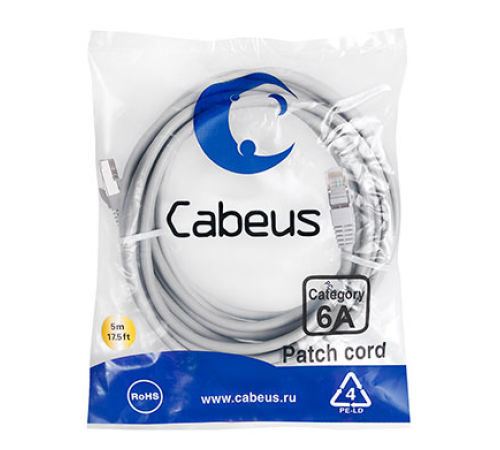 Патч-корд s/ftp, категория 6а (10g), 2xrj45/8p8c, серый, lszh, 5м Cabeus PC-SSTP-RJ45-Cat.6a-5m-LSZH Патч-корд S/FTP, категория 6а (10G), 2xRJ45/8p8c, экранированный, серый, LSZH, 5м (PC-SSTP-RJ45-Cat.6a-5m-LSZH)