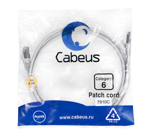 Патч корд Cabeus PC-FTP-RJ45-Cat.6-2m-LSZH Патч-корд F/UTP, категория 6, 2xRJ45/8p8c, экранированный, серый, LSZH, 2м (PC-FTP-RJ45-Cat.6-2m-LSZH)