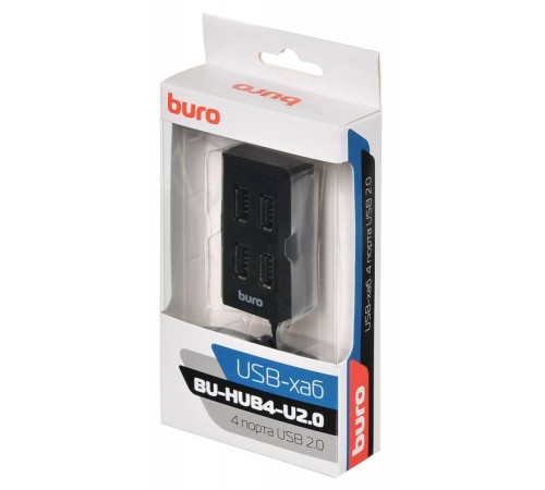 Разветвитель USB 2.0 Buro BU-HUB4-U2.0 4порт. черный Разветвитель USB 2.0 Buro BU-HUB4-U2.0 4порт. черный