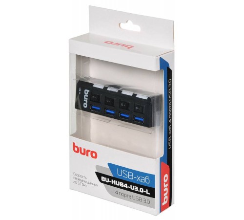 Разветвитель USB 3.0 Buro BU-HUB4-U3.0-L 4порт. черный Разветвитель USB 3.0 Buro BU-HUB4-U3.0-L 4порт. черный