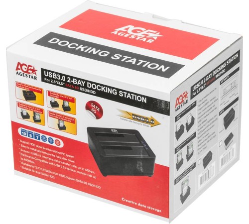 Док-станция для HDD AgeStar 3UBT8 SATA III пластик/алюминий черный 2 Док-станция для HDD AgeStar 3UBT8 SATA III пластик/алюминий черный 2
