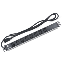 Блок розеток Cabeus PDU-8I-2IEC Блок розеток для 19" шкафов, горизонтальный, 8 розеток IEC 320 C13, 10 A, без выключателя, алюминиевый корпус, шнур 2 м, вилка IEC 320 C14 (PDU-8I-2IEC)