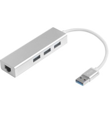 Greenconnect USB 3.0 Разветвитель на 3 порта + 10/100Mbps Ethernet Network metall Greenconnect GCR-AP05
