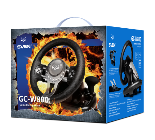 Руль SVEN GC-W800 (педали, вибро, скоба, D-pad, 12 кл, PC/PS3/PS4/XBOXONE/Xinput) Sven SV-015442