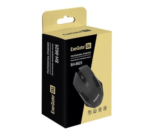 Exegate EX264096RUS Мышь Exegate SH-9025  <black, optical,  3btn/scroll, 1000dpi, USB>, Color box