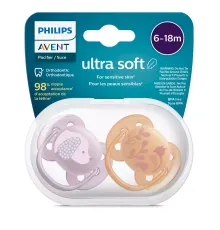 Пустышка ultra soft, собачка/цветочки, 6-18 мес., 2 шт. Philips Пустышка ultra soft, собачка/цветочки, 6-18 мес., 2 шт. (SCF091/18)