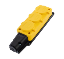 REXANT 111-126 Розетка каучуковая 3 гнезда с крышкой (колодка) желтая, с/з, 16А, IP54