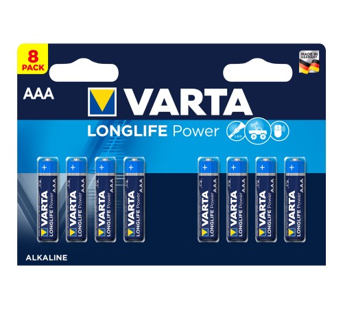 Батарейка Varta LONGLIFE POWER (HIGH ENERGY) LR03 AAA BL8 Alkaline 1.5V (4903) (8/160) Varta LONGLIFE POWER LR03 AAA (04903121418)