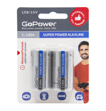 Батарейка GoPower LR14 C BL2 Alkaline 1.5V (2/12/192) блистер (2 шт.) Батарейка GoPower LR14 C (00-00017861)
