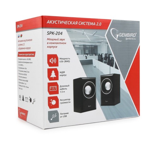 Акустич. система 2.0 Gembird SPK-204 {МДФ, черный ,2х3  Вт,USB-питание}