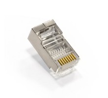 Exegate EX293764RUS Коннектор ExeGate PL45-C5-8P8C-SH-100 RJ-45 Кат.5e (8P8C) под одножильный кабель, экранированный, золотое напыление (100 шт)