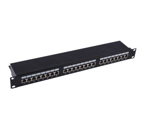 Патч-панель 19" NEOMAX [NM-PP-1U24P-SC5E-D-102-BK] 1U, 24 порта, кат.5E, STP, Dual IDC, цвет черный