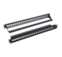 Патч-панель наборная 19" NEOMAX [NM-BPP-1U24P-UB-101-BK] 1U, 24 порта, UTP, с кабельным организатором, цвет черный