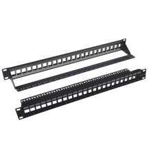 Патч-панель наборная 19" NEOMAX [NM-BPP-1U24P-UB-101-BK] 1U, 24 порта, UTP, с кабельным организатором, цвет черный