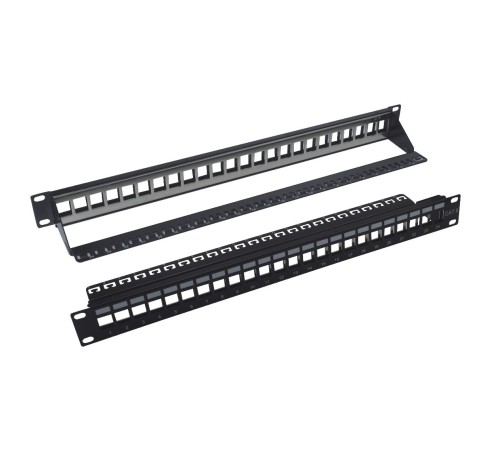 Патч-панель наборная 19" NEOMAX [NM-BPP-1U24P-UB-101-BK] 1U, 24 порта, UTP, с кабельным организатором, цвет черный