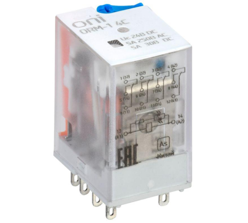 Реле интерфейсное ORM-1 4C 24В DC с LED и тест. кнопкой ONI ORM-1-4C-DC24V-L-B