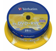 Диск DVD+RW Verbatim 4.7Gb 4x Cake Box (25шт) (43489)