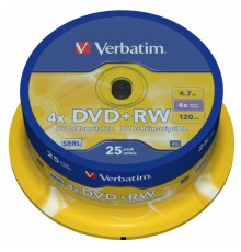 Диск DVD+RW Verbatim 4.7Gb 4x Cake Box (25шт) (43489)